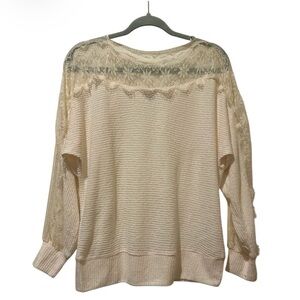 Francesca’s Lace Yoke Lightweight Knit Sweater - Cream